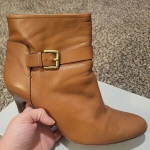 Coach Tan Heeled Boots with Gold Buckle